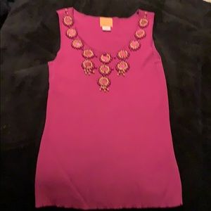 ⚜️RUBY Rd~Hot Pink, ribbed-tank, beaded neckline